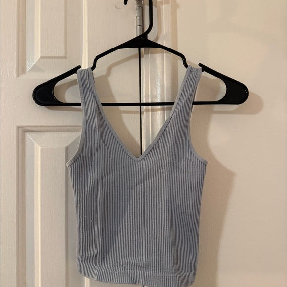 Tops - Women's Ribbed V-Neck Tank Top - Light Blue